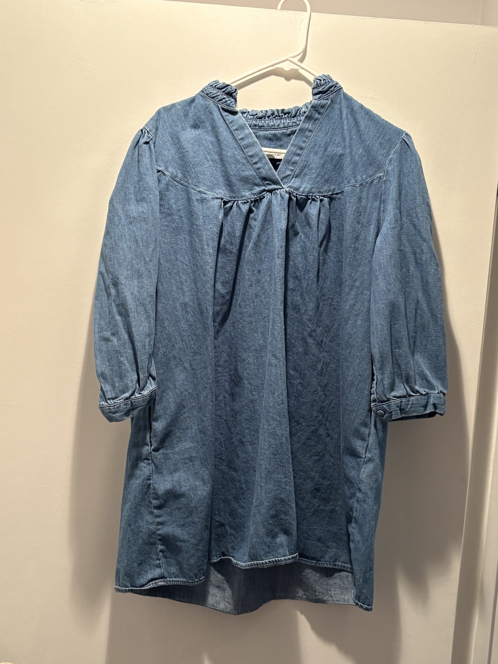 Zara Light Blue Denim Smocked Yoke Tunic Dress
